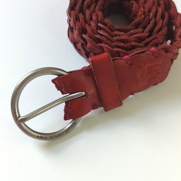 Abercrombie & Fitch Classic Genuine Leather Woven Braided Belt Faded Red XS/S - Picture 2 of 7